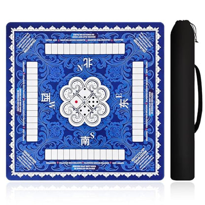 excovip Blue Mahjong Mat for Table (32.5Inch x 32.5Inch) with Black Carrying Bag, Mahjong Table Cloth with Rules,Noise Reduction Anti-Slip Game mat for Mahjong/Poker/Board Games/Card Games/Dominoes - color: 32.5x32.5inch-dark Blue