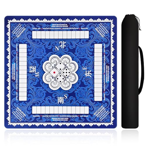 excovip Blue Mahjong Mat for Table (32.5Inch x 32.5Inch) with Black Carrying Bag, Mahjong Table Cloth with Rules,Noise Reduction Anti-Slip Game mat for Mahjong/Poker/Board Games/Card Games/Dominoes - color: 32.5x32.5inch-dark Blue