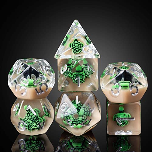 Cusdie 7-Die DND Dice, Polyhedral Dice Set Filled with Animal, for Role Playing Game D&D Dice (Green Turtle) - color: Green Turtle
