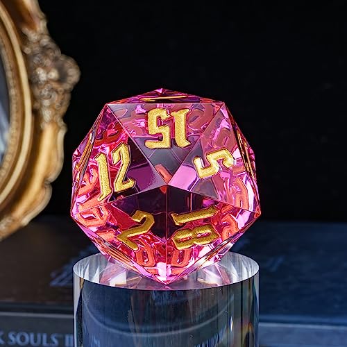 55mm 20 Sided DND Dice, Giant D20 D&D Polyhedral Dice Large D20 with Die Gift Box for Dungeons and Dragons, RPG Table Games (Transparent Peach/Gold Numbers) - color: Transparent Peach/Gold Numbers