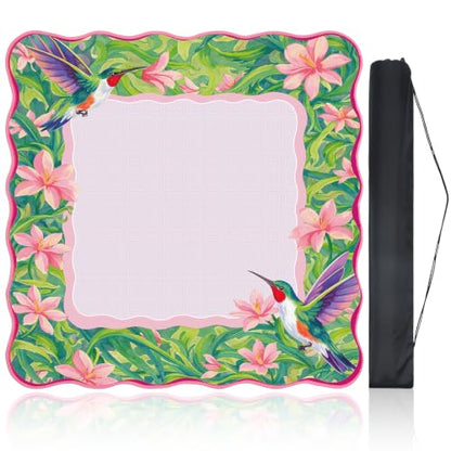 Junkin Pink Hummingbird Mahjong Mat 32.3"x32.3" Chinoiserie Mahjong Mat with Pink Scalloped Edge Carry Bag Non-Slip, Game Table Pad, for Card Board Tile Games Gifts for Women Mom - style: Pink Hummingbird