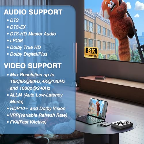 HDMI 2.1 Switch 8K/16K, 2 in 1 Out HDMI Splitter Selector 4K@240Hz 16K@30Hz/8K@60Hz Support DTS VRR HDR10+ Dolby, 48Gbps for Switch, PS5/4, Xbox, Roku, Firestick, TV etc.