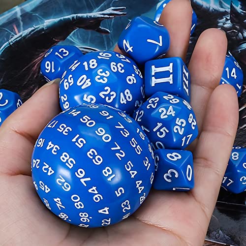 CiaraQ DND Polyhedral Dice Set (15pcs) D4-D100 Game Dice with Dice Bag | Acrylic Role Playing Dice for Dungeons and Dragons MTG Table Games (Blue & White) - color: Blue & White