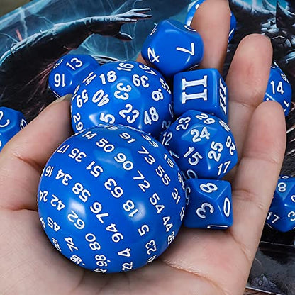CiaraQ DND Polyhedral Dice Set (15pcs) D4-D100 Game Dice with Dice Bag | Acrylic Role Playing Dice for Dungeons and Dragons MTG Table Games (Blue & White) - color: Blue & White
