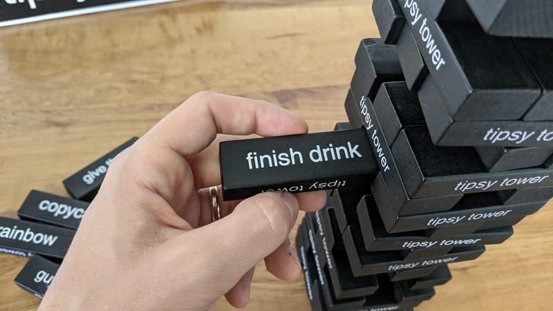 ShouldWeDrinkTonight Tipsy Tower Ultimate Drink Tower Stack Party Game – The Tipsy Tumbling Tower Ice Breaker Game - 54 Blocks with 35+ Drunk Rules and Games. Hilarious Combo of Classic and Modern!
