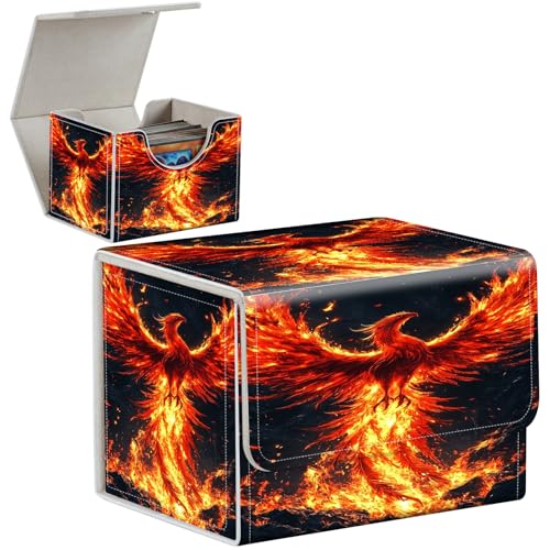 PU Leather Deck Box for MTG Commander Cards, Fits 100+ Double Sleeved Cards, Secure Magnetic Trading Card Storage Case for TCG CCG,Fire Phoenix Rebirth - color: Fire Phoenix Rebirth