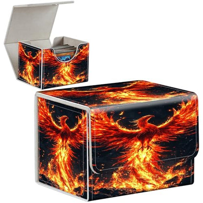 PU Leather Deck Box for MTG Commander Cards, Fits 100+ Double Sleeved Cards, Secure Magnetic Trading Card Storage Case for TCG CCG,Fire Phoenix Rebirth - color: Fire Phoenix Rebirth