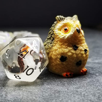Sage's Portal Animal Familiars Resin DND Dice Set Polyhedral Dice Set for Dungeons and Dragons RPG Pathfinder Tabletop TTRPG (Owl) - color: Baby Owl Familiar, style: Dice Set Only