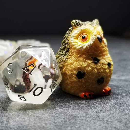 Sage's Portal Animal Familiars Resin DND Dice Set Polyhedral Dice Set for Dungeons and Dragons RPG Pathfinder Tabletop TTRPG (Owl) - color: Baby Owl Familiar, style: Dice Set Only