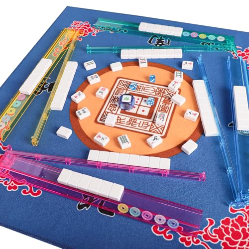 American Mahjong Game Set, 166 Quality White Tiles, 4 All-in-One Color Rack/Pushers, Mahjong Tile Set with Light Blue Printed Carrying Bag - color: Light Blue