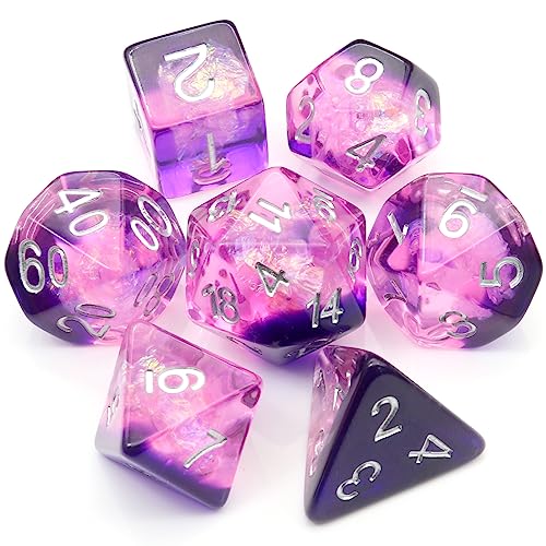 Haxtec DND Dice Set, 7 Pcs Purple Resin Polyhedral Dice for Table Games | Iridescent RPG Dice with Velvet Bag, D and D Dice, Rounded Edge, Compatible with Dungeons and Dragons, TTRPG Gifts - color: Purple