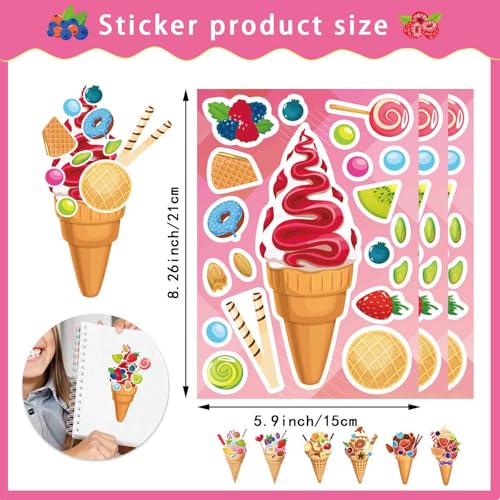 Ice Cream Stickers, Make Your Own Sticker, Make a Face Stickers | 24 Sheets Summer Sticker for Kids Toddlers, Ice Cream Party Favor Supplies Craft - style: Ice Cream