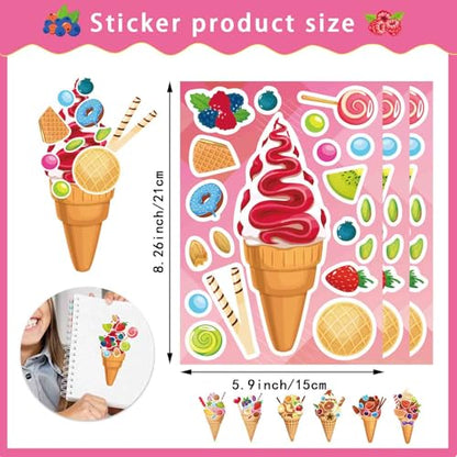 Ice Cream Stickers, Make Your Own Sticker, Make a Face Stickers | 24 Sheets Summer Sticker for Kids Toddlers, Ice Cream Party Favor Supplies Craft - style: Ice Cream