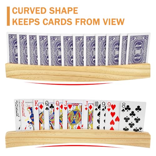 ZUFECY 2-Pack Grooved Wood Card Stands, Arc-Shaped Hands-Free Playing Card Accessories, Ideal for Seniors, Adults and Family Game Nights