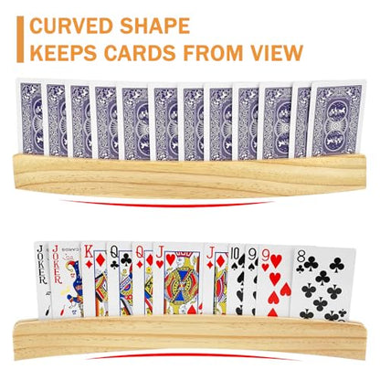 ZUFECY 2-Pack Grooved Wood Card Stands, Arc-Shaped Hands-Free Playing Card Accessories, Ideal for Seniors, Adults and Family Game Nights