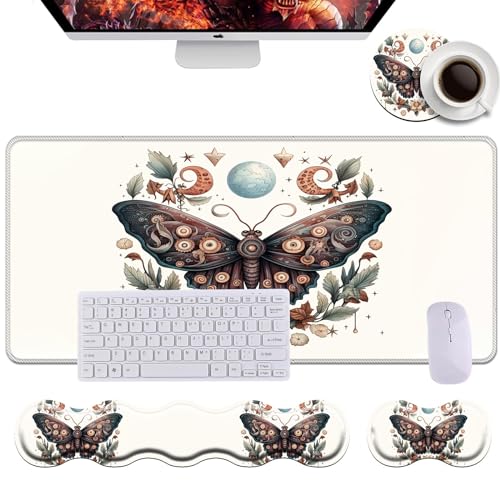 Keyboard Wrist Rest+Mouse Wrist Pad+Desk Pad Set,Memory Foam Ergonomic Easy Typing Pain Relief for Computer Laptop Office Home - Butterflies - color: Butterflies