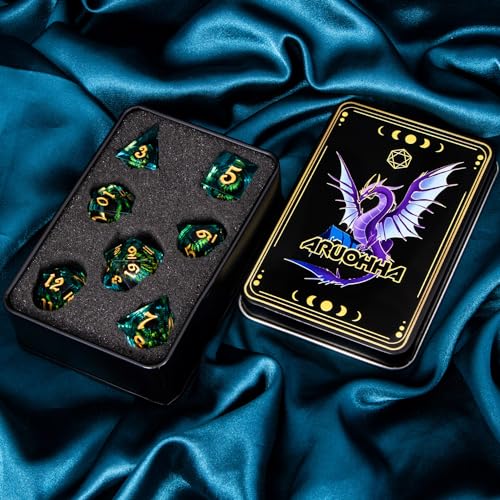 ARUOHHA DND Resin Dice Dragon Eye Dice Liquid Core Red Sharp Edged Dice Set with Gift Box, Polyhedral D and D Dice Set Role Playing Game D20 D12 D10 D8 D6 D4 - color: Yy07-blue