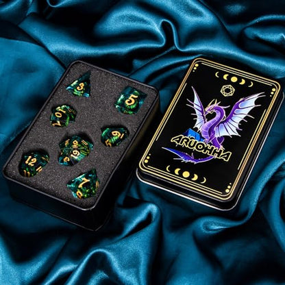 ARUOHHA DND Resin Dice Dragon Eye Dice Liquid Core Red Sharp Edged Dice Set with Gift Box, Polyhedral D and D Dice Set Role Playing Game D20 D12 D10 D8 D6 D4 - color: Yy07-blue