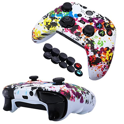 [2 Pack] Jusy Compatible with Xbox Series X/S Controller Soft Silicone Cover Skin, Sweat-Proof Dust-Proof Anti-Slip Case Cover Protective Accessories Set, with 10 Thumb Grips (Graffiti) - color: Graffiti