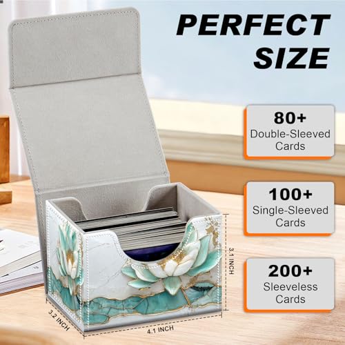 DEGDFSGR Card Game Storage Box for TCG MTG Deck Box Organizer Trading Card Case Commander Deck Box Magnetic Closure Creative Pattern Up to 200 Cards, Azure Water Lily Lotus Flower - color: Azure Water Lily Lotus Flower