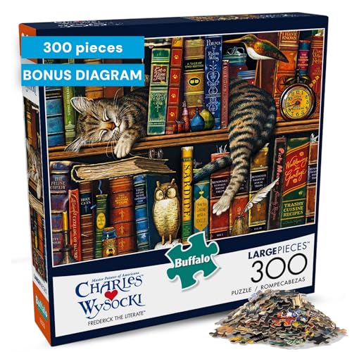 Buffalo Games Charles Wysocki, Frederick the Literate, 300 Piece Puzzle | Jigsaw Puzzles for Adults, Oversized Easy-Grip Pieces, Full-Color Poster Included, Precision-Cut Pieces, Made in USA