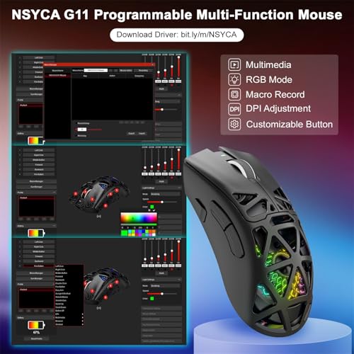 G11 Lightweight Wireless Gaming Mouse for FPS & Competitive Gaming, Tri-Mode Bluetooth 5.1/2.4GHz/USB-C, 22000 DPI RGB Mouse with Programmable Buttons for PC, Laptop & Mac (Black) - color: Black