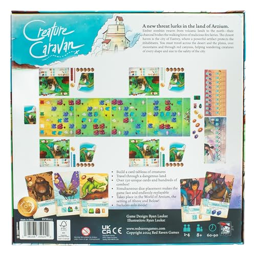 Red Raven Games Creature Caravan Adventure Board Game | Epic Adventure Tableau-Building Board Game of Traveling, Trading & Battling Ember Zombies Across Arzium