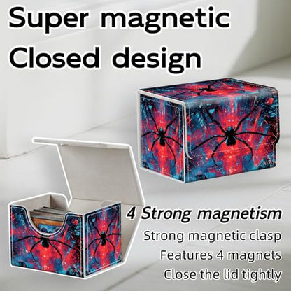 Trading Card Storage Box, Holds 100+ for MTG Cards, Premium PU Leather with Magnetic Closure, Giant Spider In Neon City Durable Deck Box for Magic the Gathering, Trading Card Games - color: Giant Spider In Neon City