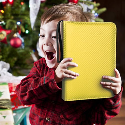 GERMUN 4 Pocket Card Binder, Premium Zip Trading Card Binder, 400 Double Sided Pocket PU Card Collection Binder, Collector Card Album, Card Folder for MTG, TCG, Sports Cards, Game Cards (Yellow) - color: 4 Pocket 400 Carbon Yellow