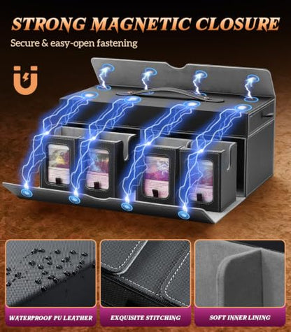 TiMOVO MTG Commander Deck Box, 11-in-1 Modular for TCG/PTCG, Black Gray | 8-Deck Card Storage Case and 3 Dice Trays, Holds 1760+ Single-Sleeved Cards, Display Window, Carry handle - color: Black Gray
