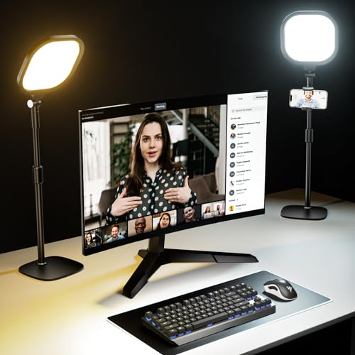 2 Packs Video Conference Lights for Zoom Meeting, LitONES Podcast Lighting Kit for Working from Home Office, Desktop Video Light with Stand and Phone Holder CRI 97.8 - color: Black-2packs