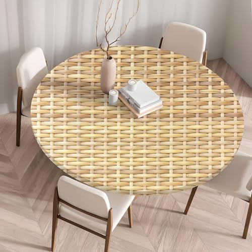Waterproof Tablecloth Elastic Edged Tablecloth Wipeable Table Cloth Table Cover for Outdoor, Patio, Kitchen and Dining Room 23" Inch Round Tight Fit Rattan 2 - color: Rattan 2, size: 23" Inch Round Tight Fit