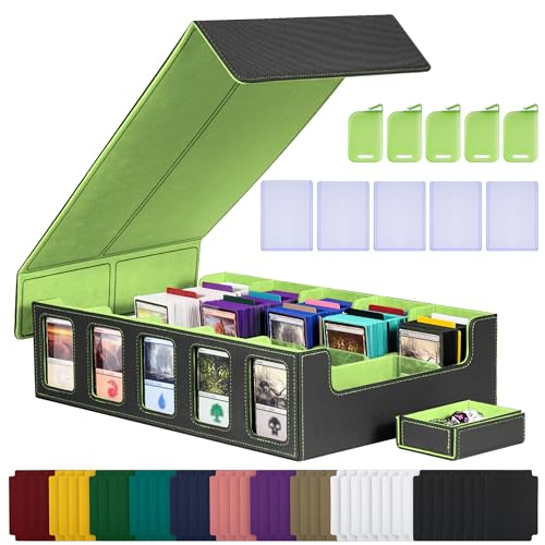 Kabinka Card Storage Box with Commander Display, 5-Row Deck Case with Removable Lid; 3900+ Card Deck Box for MTG Sports Cards, 5 Top Loaders, 5 Stoppers, 48 Dividers,1 Dice Tray (Black & Lemon Green) - color: A1-Black & Lemon Green, size: 3900+