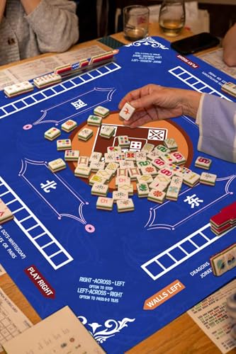 Mahjong Mat for Table, 31.5x31.5Inch American Mahjongg Table Mat (Sky Blue) | Anti-Wrinkle&Foldable Neoprene Mahjongg Travel Mat for Table with Learning Rule, Anti-Slip Noise Reduction Includes Carry Bag - color: Sky Blye