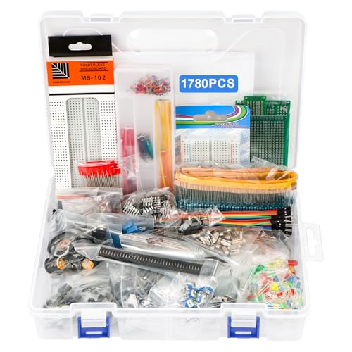 Electronic Component Kit, 1780 Pcs DIY Electronics Kit with Resistors,Capacitor,LED Diodes,Transistors,Dupont Wire,Breadboard,PCB,Potentiometer,Triode,IC,Crystal Oscillator,Buzzer,Switch,Motor,Speaker - style: 1780 Pcs