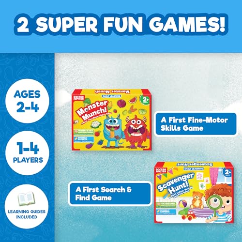 Doctor Jupiter My First Box of Games for Ages 2-4 | Set of Monster Munch, Scavenger Hunt Sight Word Board Games | Montessori Educational Toys, Learning Activites - style: My First Box of Games: 2+