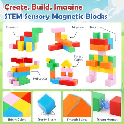 52 PCS Magnetic Blocks with Metal Box, 0.8in Mini Building Cubes Travel Toy | Magnetic Building Blocks Travel Airplane Classroom Toys for Kids Ages 3+, STEM Educational Toys for Boys Girls Birthday Gifts - color: Colorful