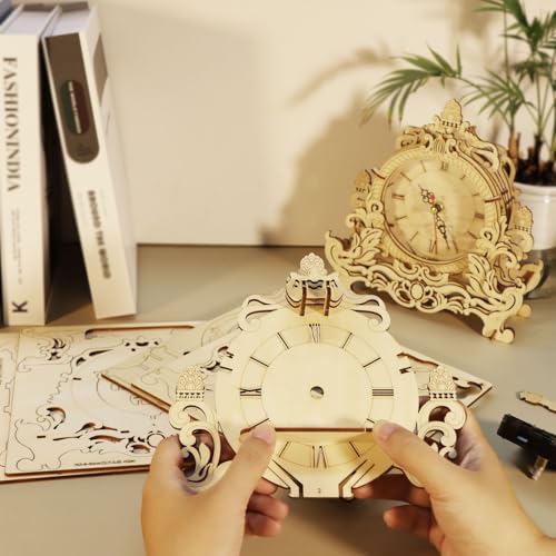 Music Park 3D Wooden Puzzle Clock Model Kits Building Kits Desktop Clock DIY Architectural Building Blocks Creative Gift Home Decor for Family | DIY desktop clock model building kit. Architectural design craft kits for adults. Home decoration and gift. -
