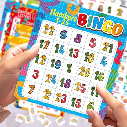 Fancy Land ABC & 123 Bingo Game for Kids 4 in 1 Educational Bingo Cards Set | Sight Words Animals Alphabet Numbers Board Game for Kindergarten Preschool Ages 4-8 Counting and Matching Skills Development