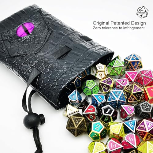 Haxtec Dragon Dice Bag PU Leather DND Dice Pouch with 3D Glass Dragon Eye, Small Drawstring Bag for Dungeons & Dragons, D&D Gamer Gifts for Dragon Lovers, Patent D893867