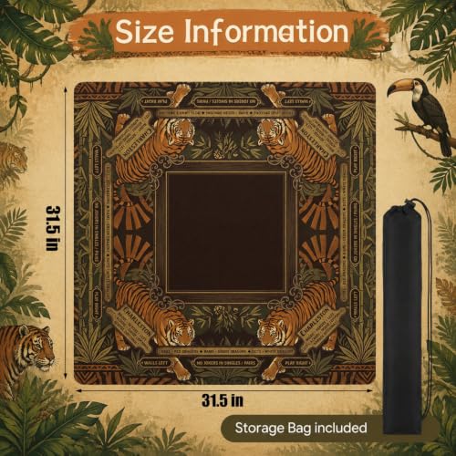 Drydiet Mahjong Mat for Table 31.5 x 31.5 Inch American Mahjong Mat with Carrying Bag, Non-Slip Noise Reduction Table Item for Family Poker Domino Board Game Night & Party Use(Tiger) - style: Tiger