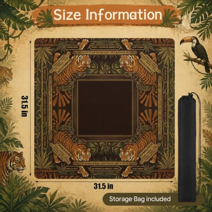 Drydiet Mahjong Mat for Table 31.5 x 31.5 Inch American Mahjong Mat with Carrying Bag, Non-Slip Noise Reduction Table Item for Family Poker Domino Board Game Night & Party Use(Tiger) - style: Tiger