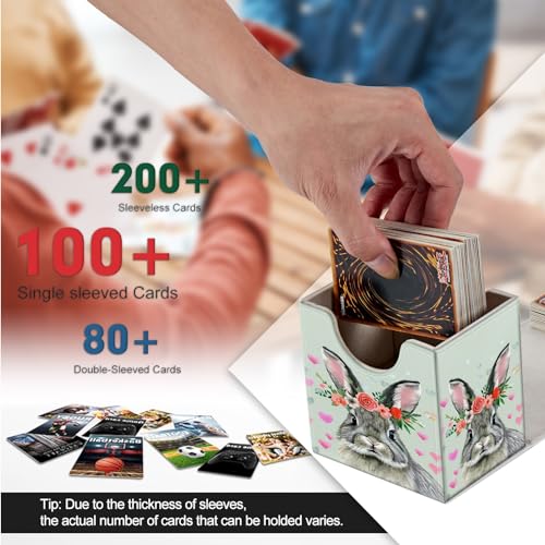 Card Deck Box, Card Storage Box Fits 100+ Single Sleeved Cards, Large Capacity PU Leather Card Storage Box with Strong Magnet for Magic Commander TCG CCG, Cute Gray Rabbit - color: Cute Gray Rabbit