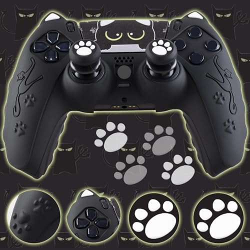 Silicone Skin Cover Sticker x 1 & Extender Grips x 2 for PS5 Controller Cats Black - color: 1