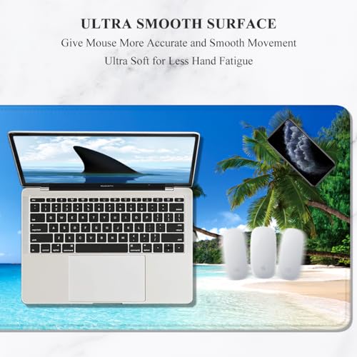 Auhoahsil Large Gaming Mouse Pad, Beach Theme XXL 35.4 x 15.7 in Desk Pad Stitched Non-Slip Rubber Long Computer Mousepad Thin Extended Full Size Desk Mat for Desktop, Laptop, Wireless Mice, Blue - color: 21 Beach and Coconut Trees, size: 35.5L x 15.7W in