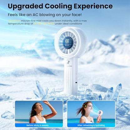 HandFan Upgraded Misting Fan with LED Display – Extreme Cooling Portable Handheld Fan with Water Mist Spray, 50% Stronger Airflow & Quieter, USB Rechargeable for Travel/Park/Disney/Beach/Concert/Game - color: Lily White