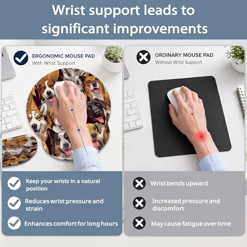 Wrist Rest Mouse Pad and Keyboard Support Set,Cute Dog 3 in 1 Ergonomic Memory Foam Mousepad with Non Slip Base, Gaming Mouse Pad for Office and Home - color: Cute Dog