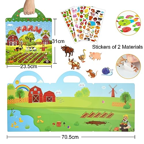 ASTARON Reusable Sticker Book for Toddlers, 88 Pcs Farm Harvest Stickers Road Trip Activities Car Airplane Activities Travel Toys for Kids, Kids Quiet Time Activities (2-6 Age) - style: Farm harvest