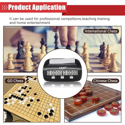 LEAP Chess Clock Digital Chess Timer Professional for Board Games Players Count Up/Down Timer with Alarm Function Black (Official Store)