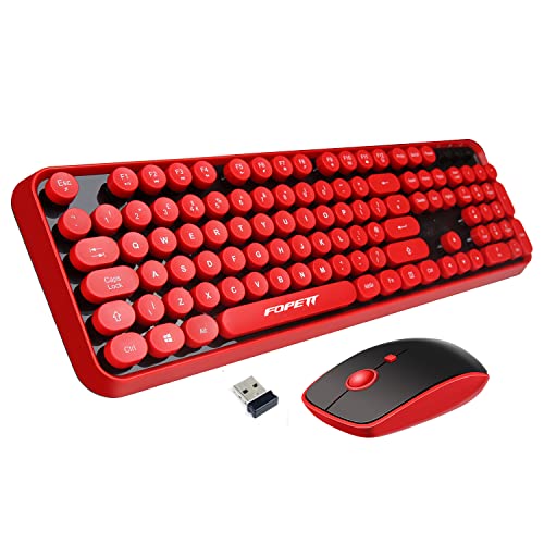 FOPETT Wireless Keyboard and Mouse Combo, 104 Keys Full-Sized 2.4 GHz Round Keycap Colorful Keyboards, USB Receiver Plug and Play, for Windows, Mac, PC, Laptop, Desktop (Black Red) - color: Black Red